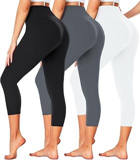 FULLSOFT 3 Pack Capri Leggings for Women - High Waisted Tummy Control Black Workout Yoga Pants