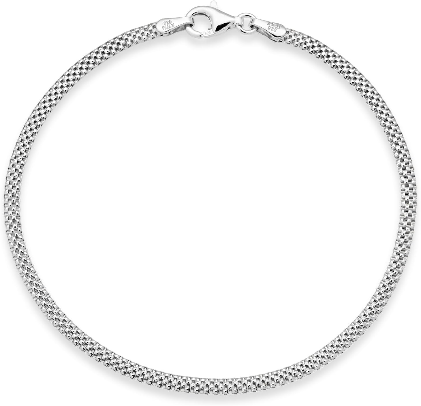Miabella 925 Sterling Silver or 18K Yellow Gold Plated 925 Sterling Silver Italian 2.5mm Mesh Link Chain Bracelet for Women, Made in Italy