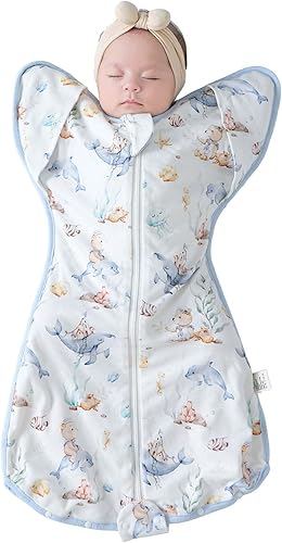 Baby Sleep Sack,0.5 TOG Self-Soothing Swaddle to Improve Sleep & Ease Startle Reflex, 100% Cotton & Breathable