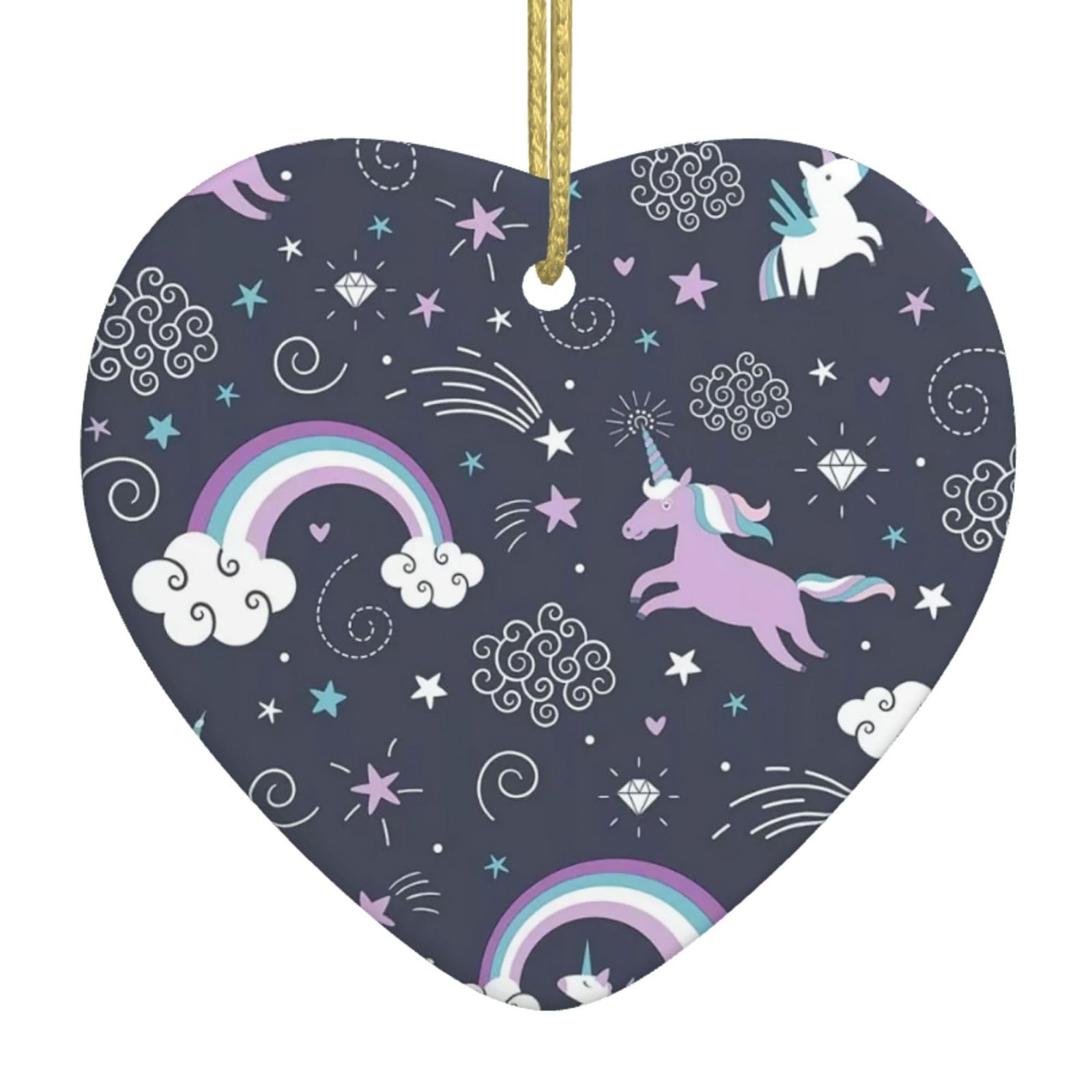 Nbtghga White Cute Sea Animal Rainbow Print Christmas Ornaments, Ceramic Hanging Ornament, Xmas Tree Decoration, Holiday Home Decor
