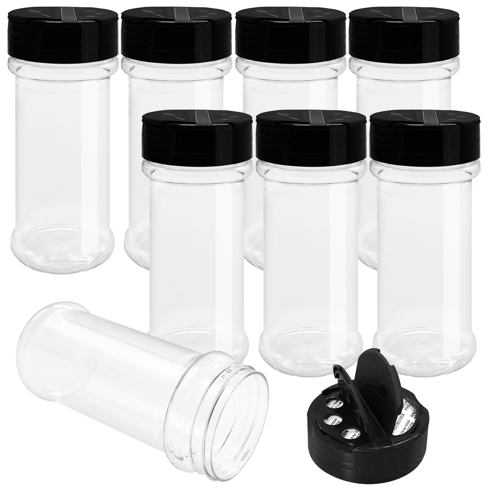 8 Pack 5.5 Oz Plastic Round Spice Bottles with Black Shaker Lids,Reusable Seasoning Containers Jars,Clear Plastic Bottle Containers with Shaker Lids