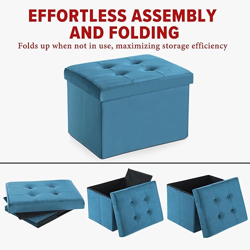Miniatura 4 de LINMAGCO Taburete otomano plegable de almacenamiento, reposapiés de terciopelo con acolchado moderno otomano con almacenamiento para sala de estar,
