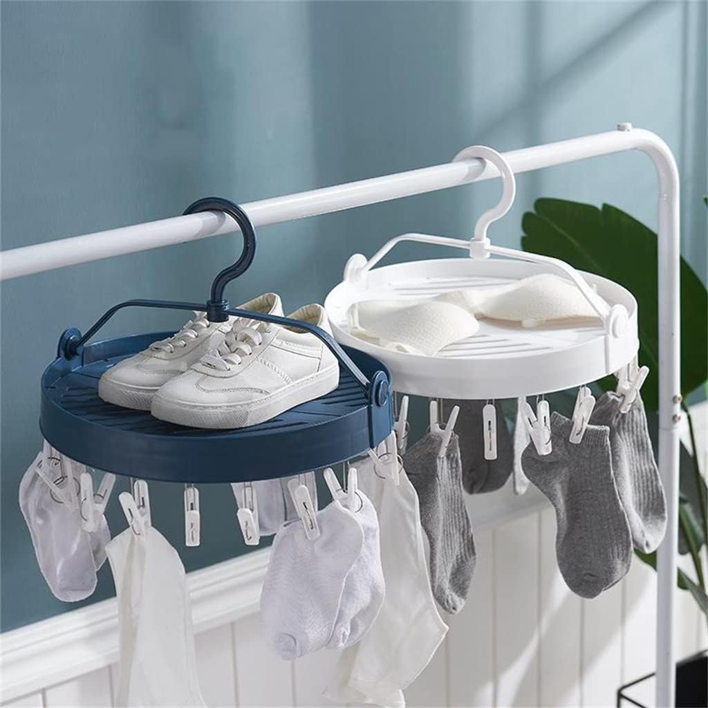 Round Two-Way Foldable Clothes Hanger Underwear Socks Multi-Purpose 360-degree rotatable 18 Clip Rack(Blue)