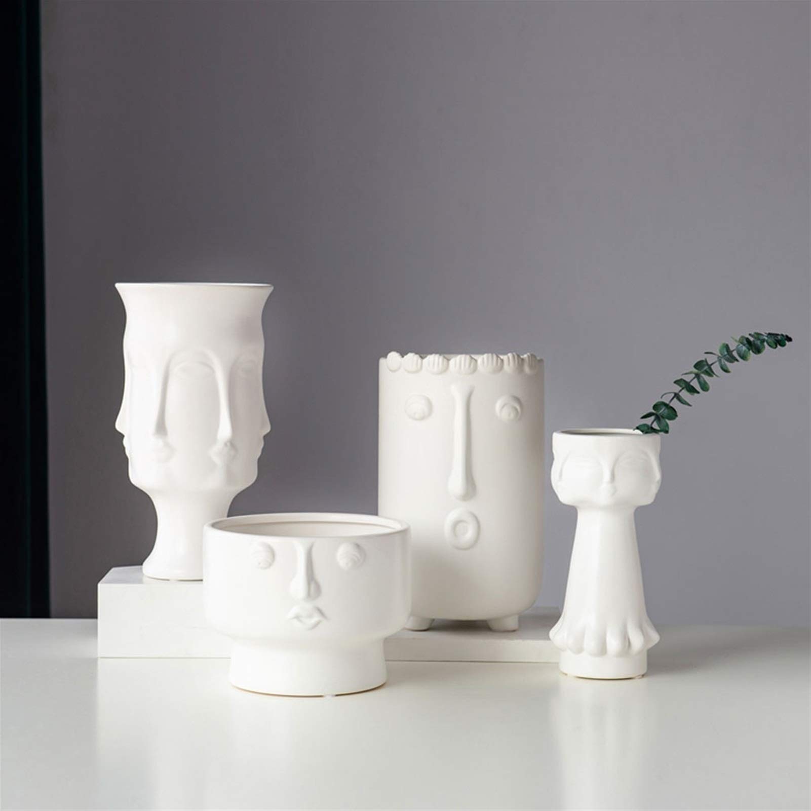 wazony Biały wazon ceramiczny domowy salon jadalnia stół biurowy desktop dekoracja imitacja twarzy wazon prezent dla przyjaciół wazon na kwiaty(C)