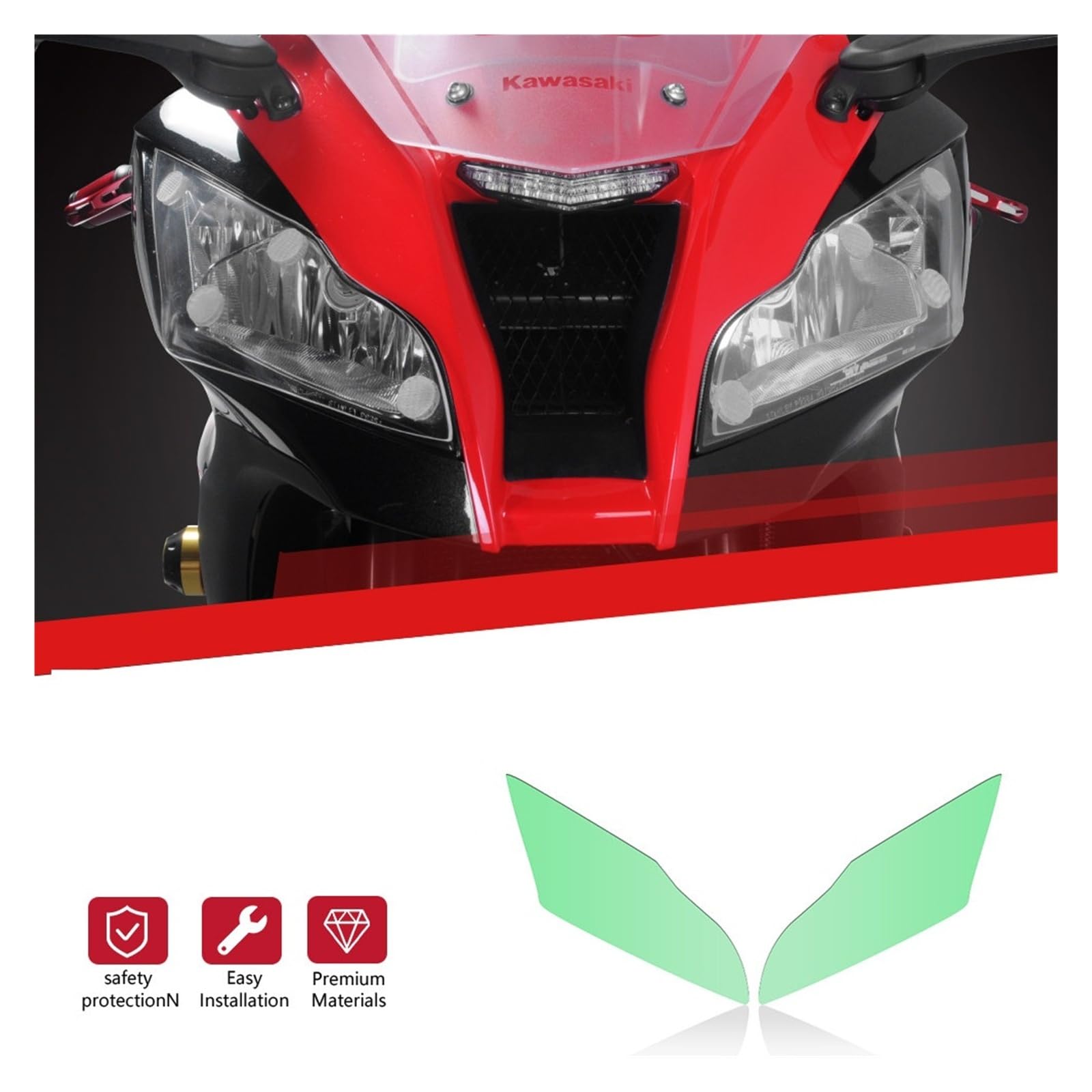 osłona reflektora motocykl Dla Kawasaki Ninja ZX-10R 2011-2015 Osłona Reflektora Motocykla, Folia Ochronna Zmieniająca Kolor, Soczewka Reflektora metalowy retro grill(Green)