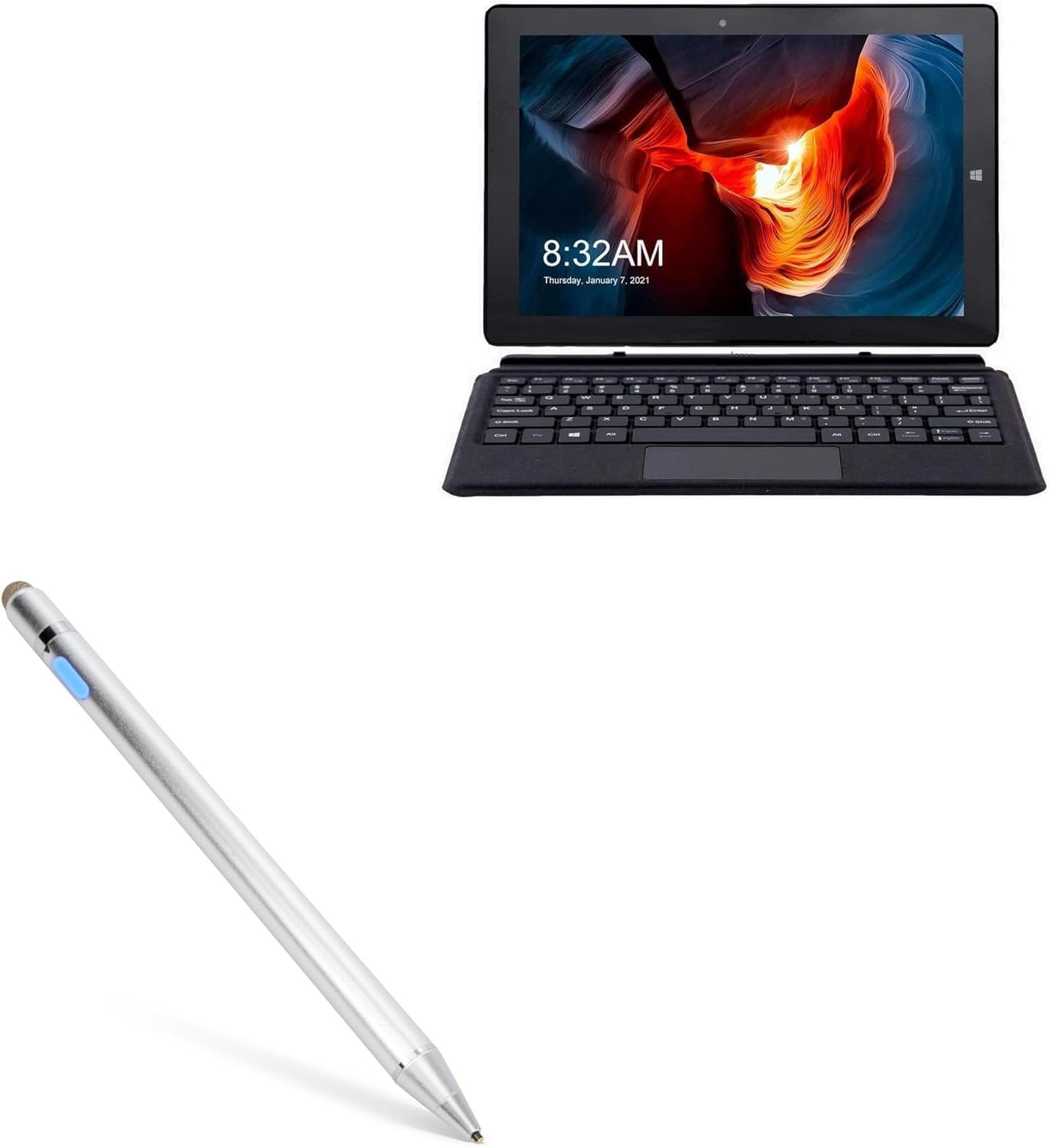 BoxWave Stylus Pen Compatible with AWOW AiBook 2 in 1 Laptop Touchscreen (10.1 in) - AccuPoint Active Stylus, Electronic Stylus with Ultra Fine Tip - Metallic Silver