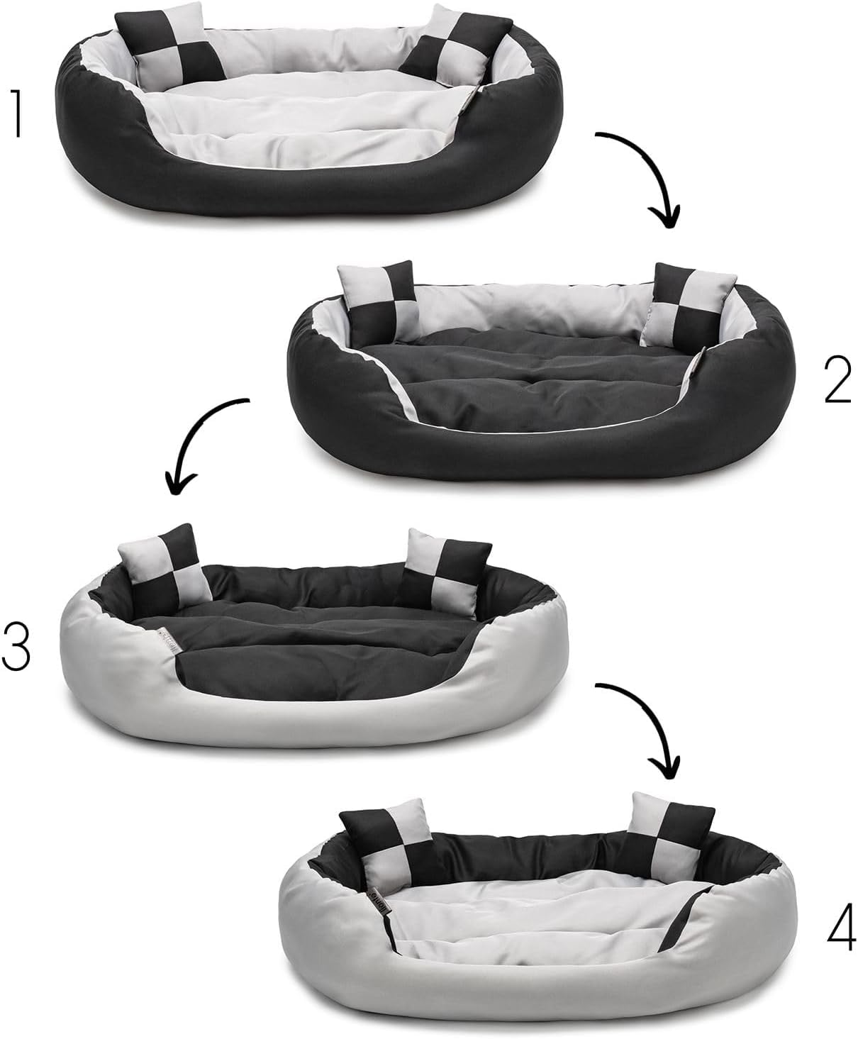 lionto 4 in 1 Lettino per Cane, (L) 110x80 cm Nero/Grigio