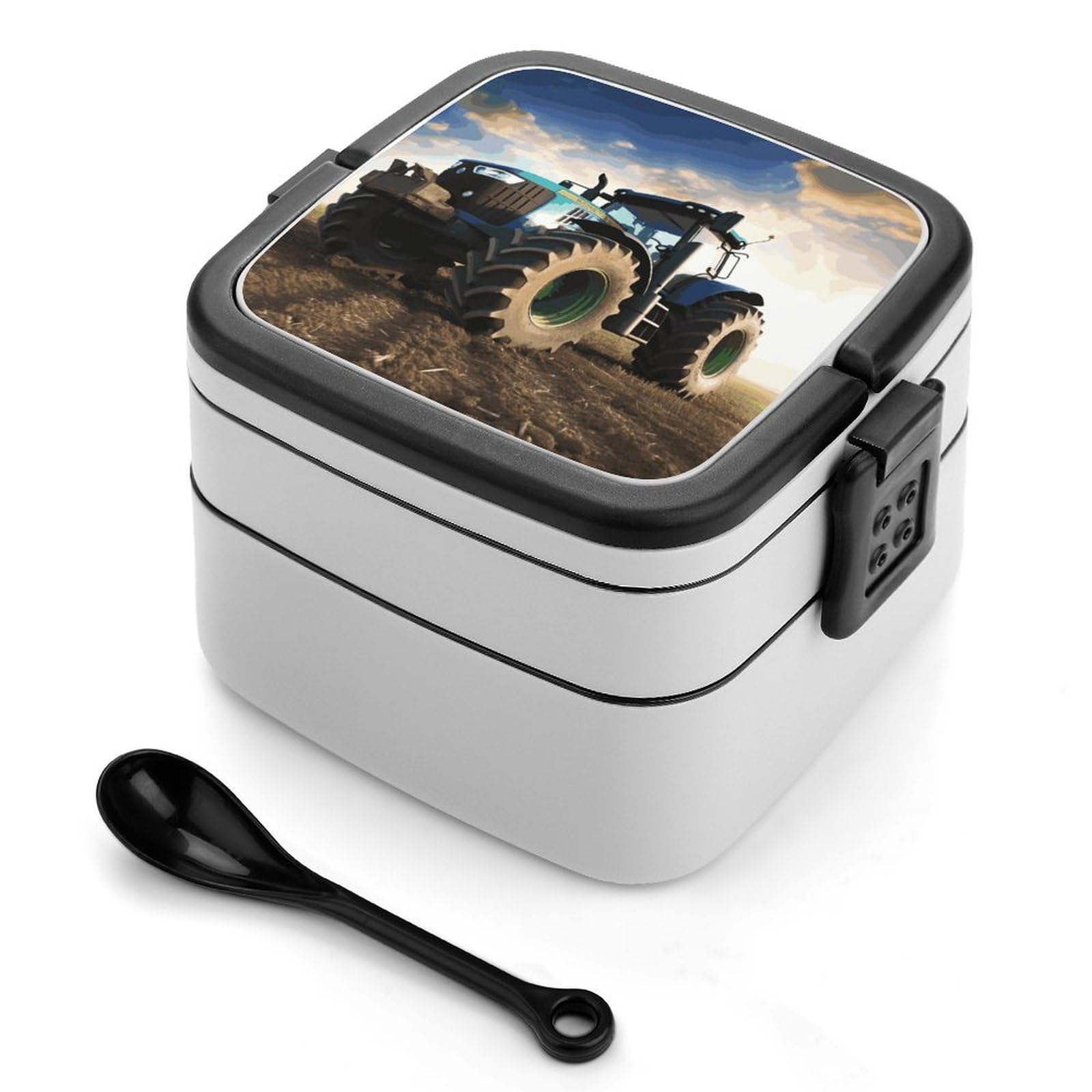 JTREHY Farm Tractor Lunch Box Double-Layer Portable Lunch Container Stackable Large Capacity Leakproof Bento Box for Dining Out Work Picnics Travel
