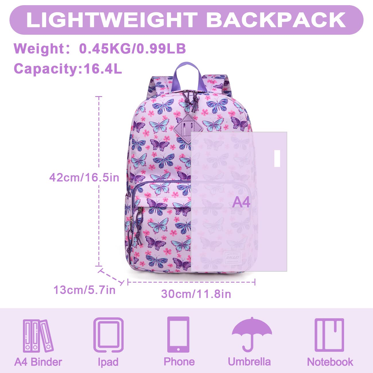RAVUO Mochila Escolar Adolescente, Casual Mochila para Hombre y Mujer Impermeable Mochila Instituto Ligera Mochila para Universidad Viaje