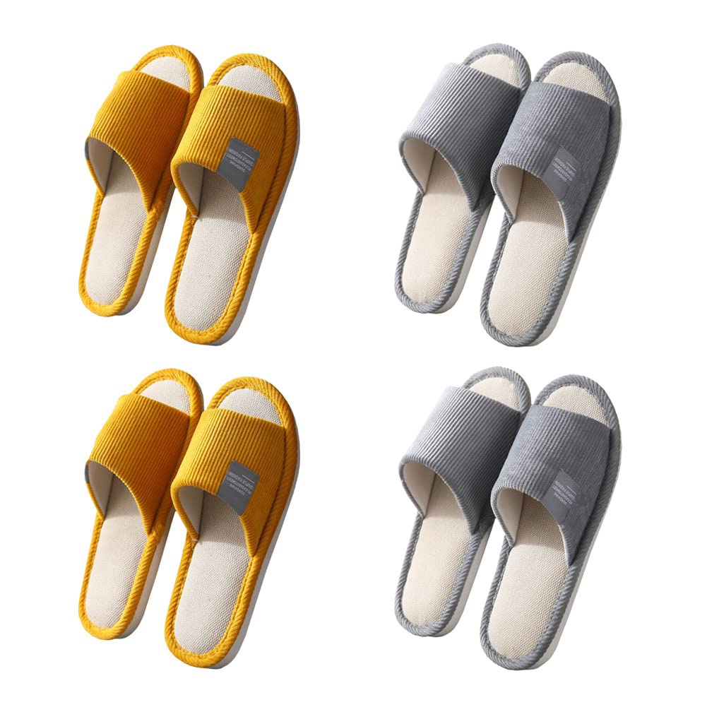 Juego de 4 pares de zapatillas unisex para invitados, pantuflas de baño, pantuflas de hotel, pantuflas de spa, antideslizantes, lavables, de algodón, pantuflas de lino para parejas, talla: