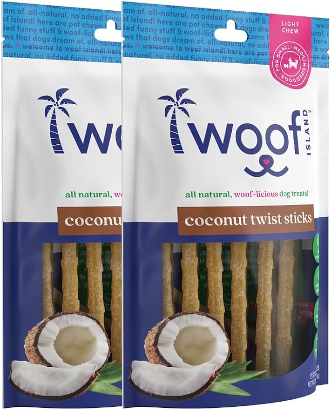 Petisco Mastigável de Coco para Cães Woof Island, 12,7 cm, Pacote com 2