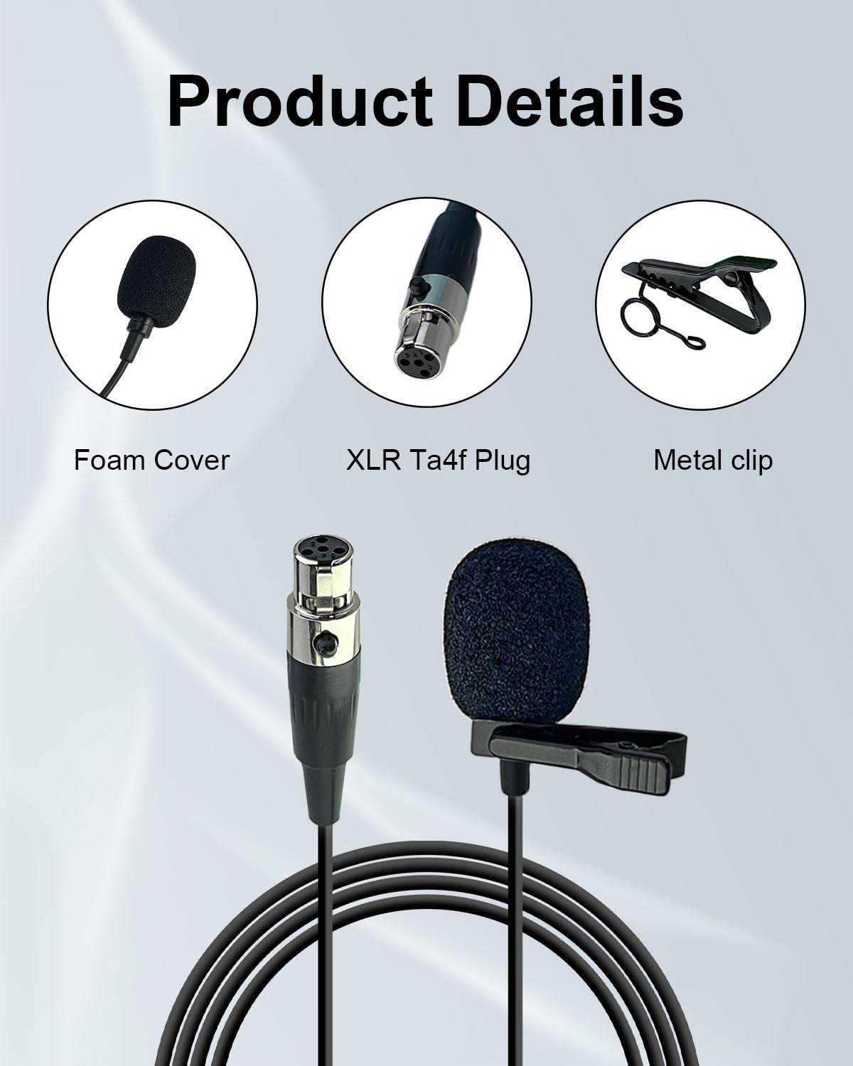 Ta4f Plug Lavalier Lapel Microphone for Shure Wireless Transmitter, 1.5M Wired Unidirectional Condenser Mic for YouTube, Lectures, Living Performance - Mini XLR Ta4f Plug