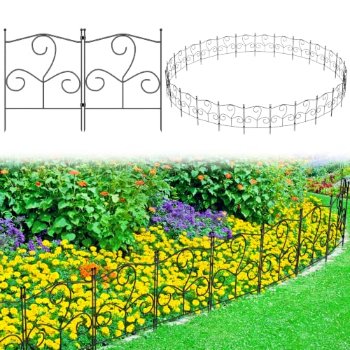 25 Pack Decorative Garden Fence, 16.54 in H x 26 ft L, Rustproof Coated Metal No-Dig Animal Barrier for Dogs and Rabbits, Outdoor Landscape Border Edging for Flower Beds, Yard and Patio