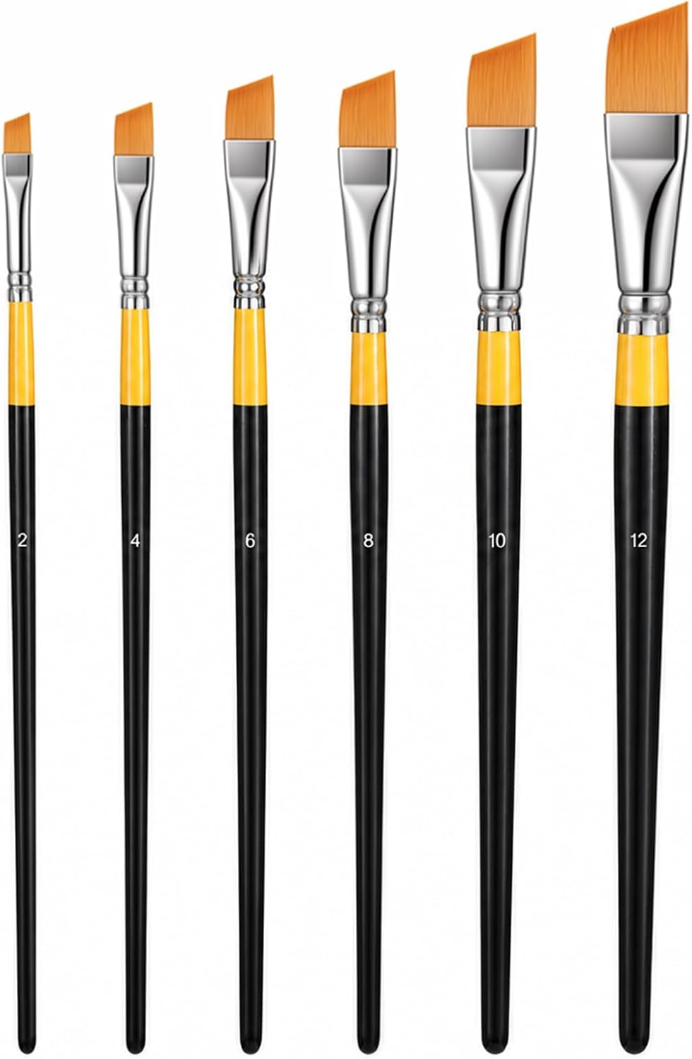6 PCS Small Angled Paint Brushes for Trim, 6 Sizes Nylon Hair Angular Artist Paint Brushes for Acrylic Watercolor Oil Gouache Craft Detail Face Body Painting