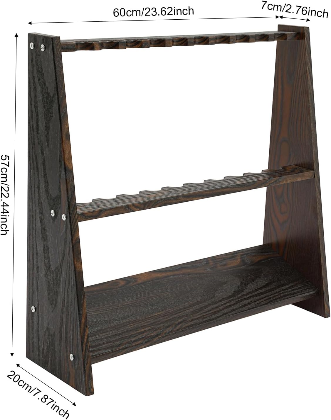 10-Hole Billiard Cue Holder, Wood Grain Pool Stick Floor Stand, Single Row Vertical Cue Rack for Home Game Room Bar, Space Saving Corner Rack with Wide Base 7.9", Brown