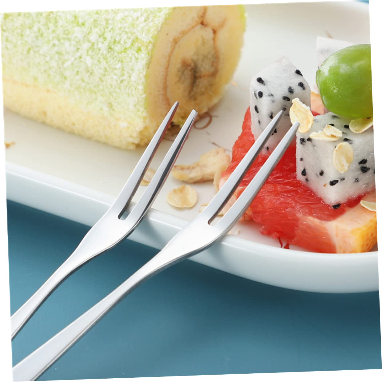 BRIGHTFUFU 5 Pcs Mini Fruit Forks Stainless Steel Cake Forks Reusable for Snacks Desserts and Parties