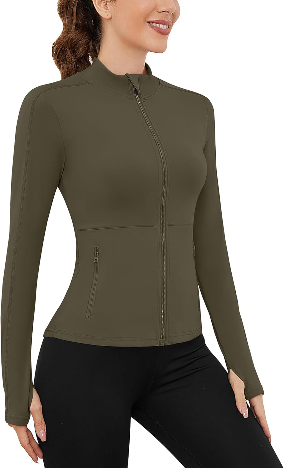 Loovoo Women's Workout Running Jacket Zip Up Slim Fit