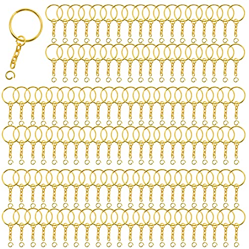 150 unidades de llaveros de Chostky, color dorado, con cadena de eslabones, anillos abiertos, de metal, para manualidades, accesorios Cover