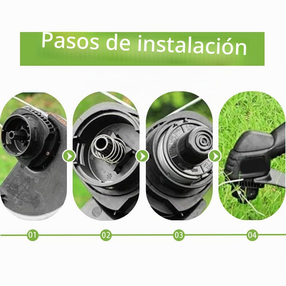 Compatible con Black + Decker, reemplazo para GL250, GL310, GL360 y GL360SB. Incluye 6 bobinas de Repuesto de Nylon, 2 Cubre Bobina y 2 Resorte.