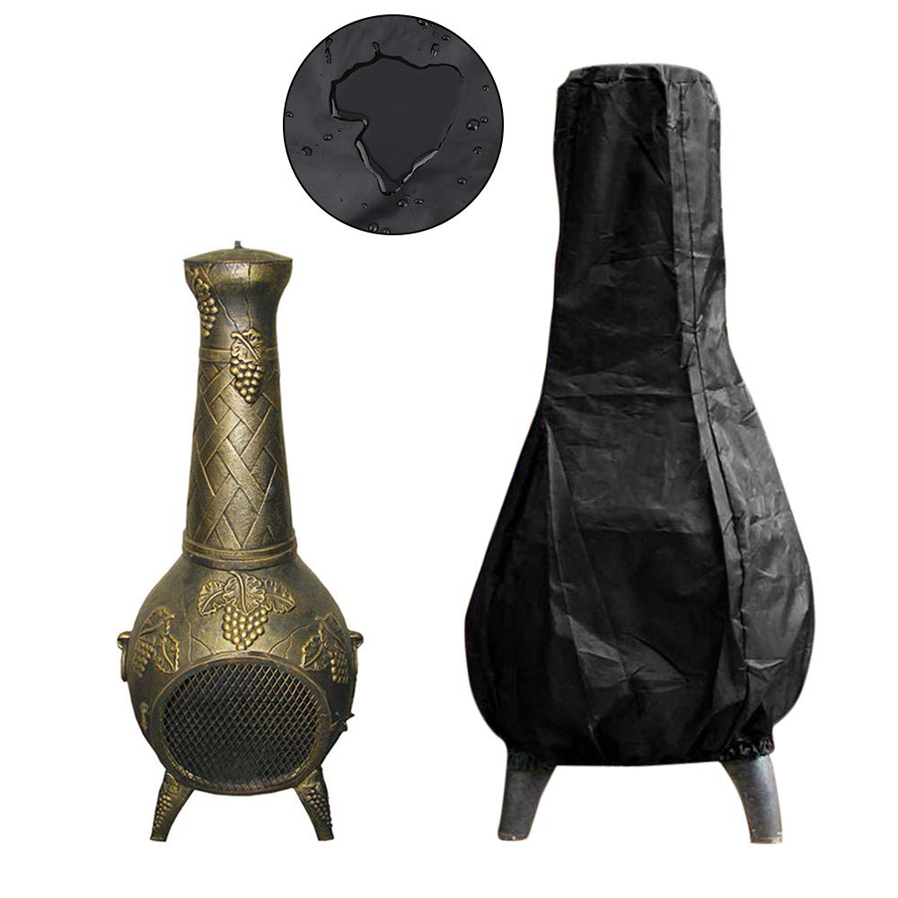 Miuline Black Chiminea Cover Outdoor Patio Heater Cover Uv Waterproof Weatherproof Heater Cover Garden Chimney Fire Pit Fountain Protector 122Cm