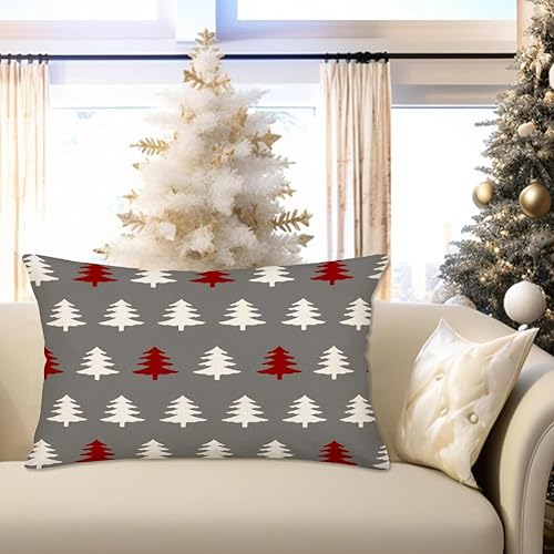Miniatura 2 de Fundas de almohada lumbar de árbol de Navidad rojo y blanco de 12 x 20 pulgadas, color gris, decoración de invierno para sofá