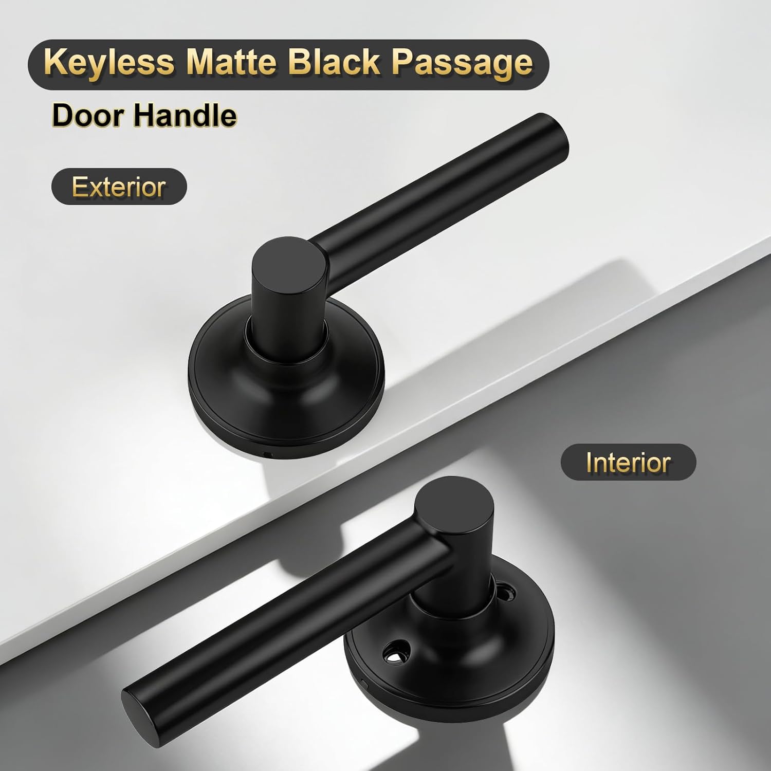 5 Pack Passage Black Door Handles, Matte Black Keyless Door Lever Non-Locking Lever Set Indoor for Hallway Closet, Heavy Duty Door Handle Interior for Left Right Sided Doors