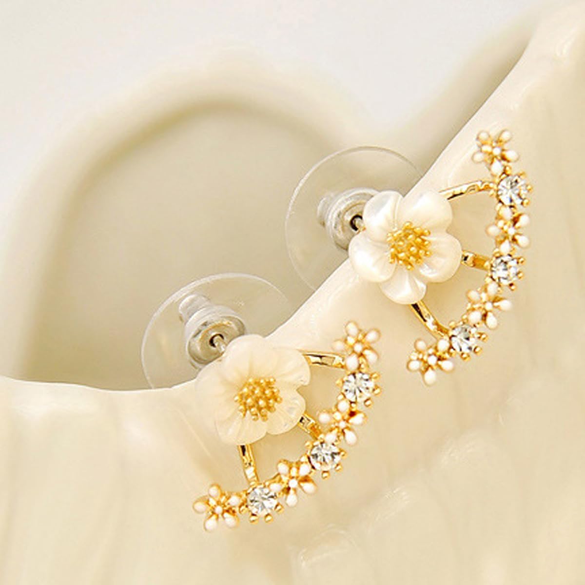 Flower Earrings for Women Dainty Back-Hanging Combination Stud Earrings Small Hypoallergenic Flower Stud Earrings Flower Front Back Earrings Elegant Flower Jewelry - Image 4