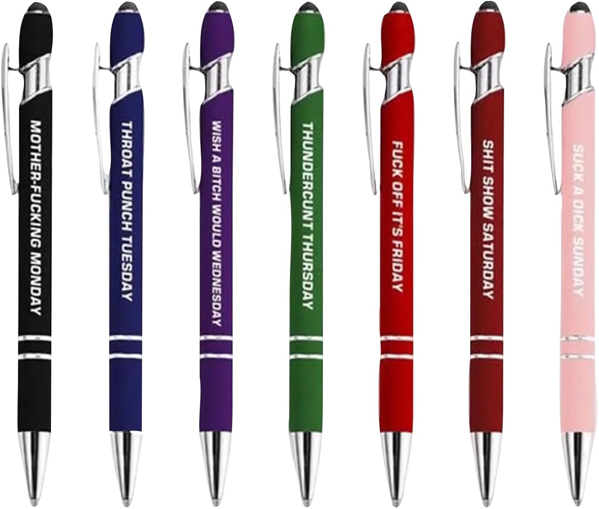 7 Day Pen Set, Funny Stress-Relief Daily Quotes Metal Ballpoint Pen Set, Funny 7 PCS Pens, Weekday Glitter Pen,Gift for Colleagues 7 Piece 15ML