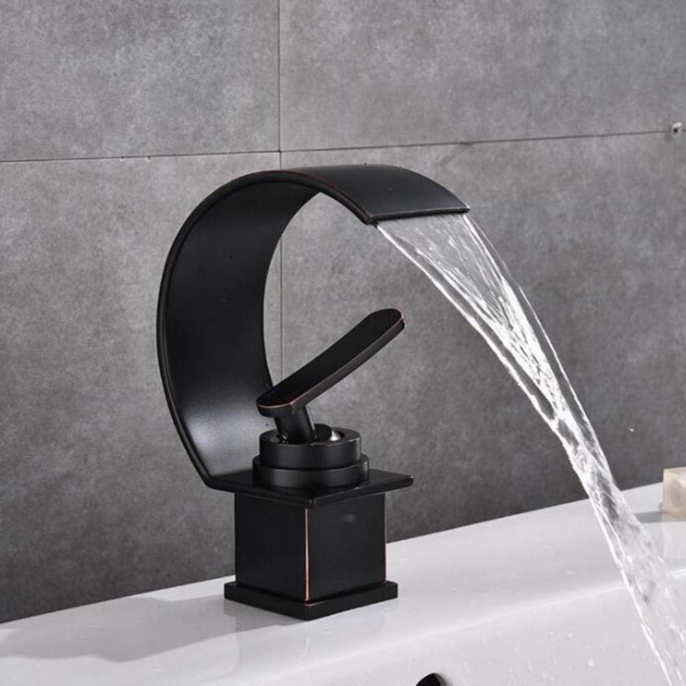 Mitigeur de bassin cascade noir pour lavabo monotrou de salle de bain eau chaude et froide