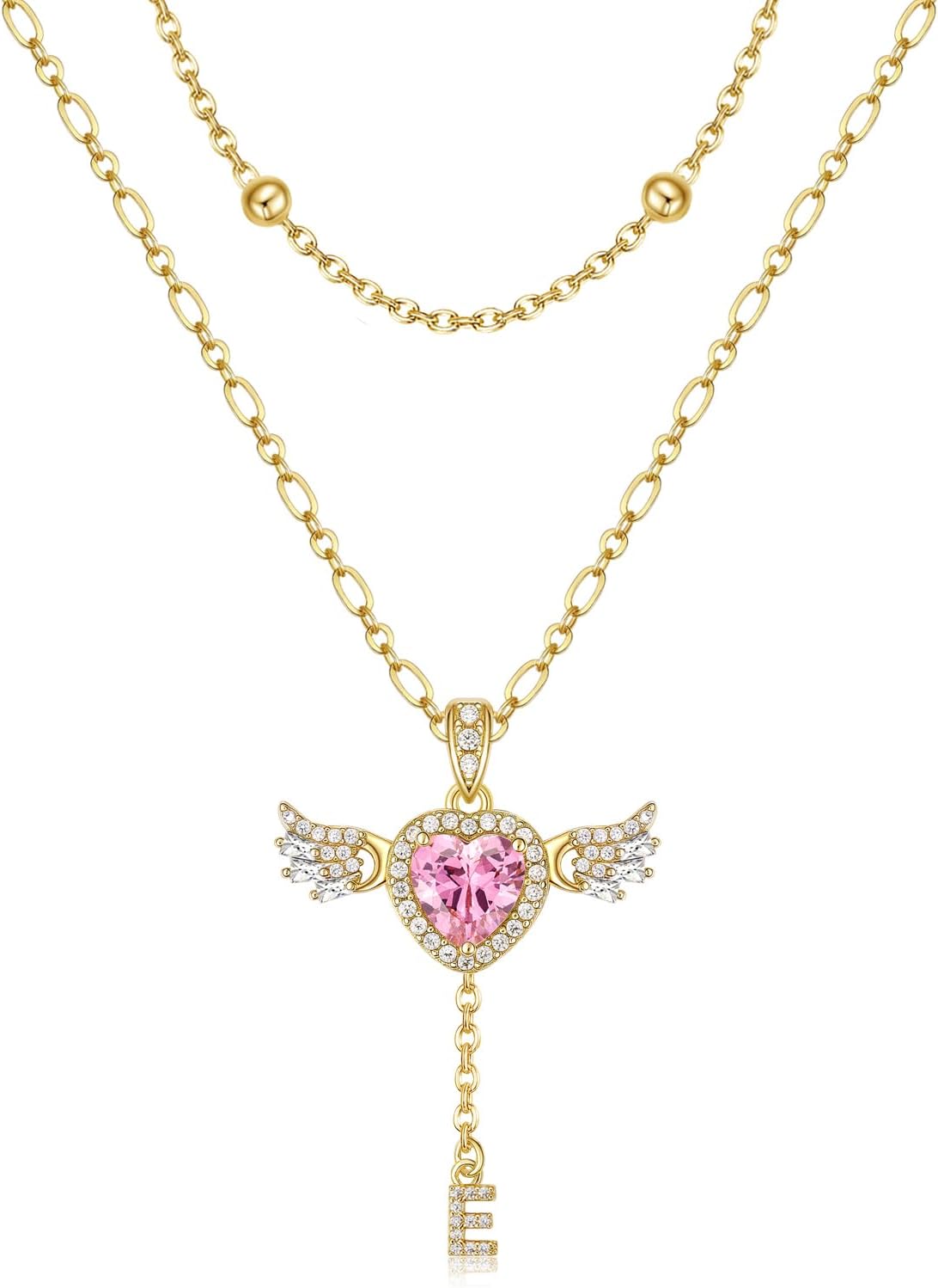 Letter Heart Necklace for Women Angel Wings Necklace 14K Gold Plated Name Initial Layered Necklace Zirconia Pendant Love Symbol Necklace Jewelry Gifts for Women