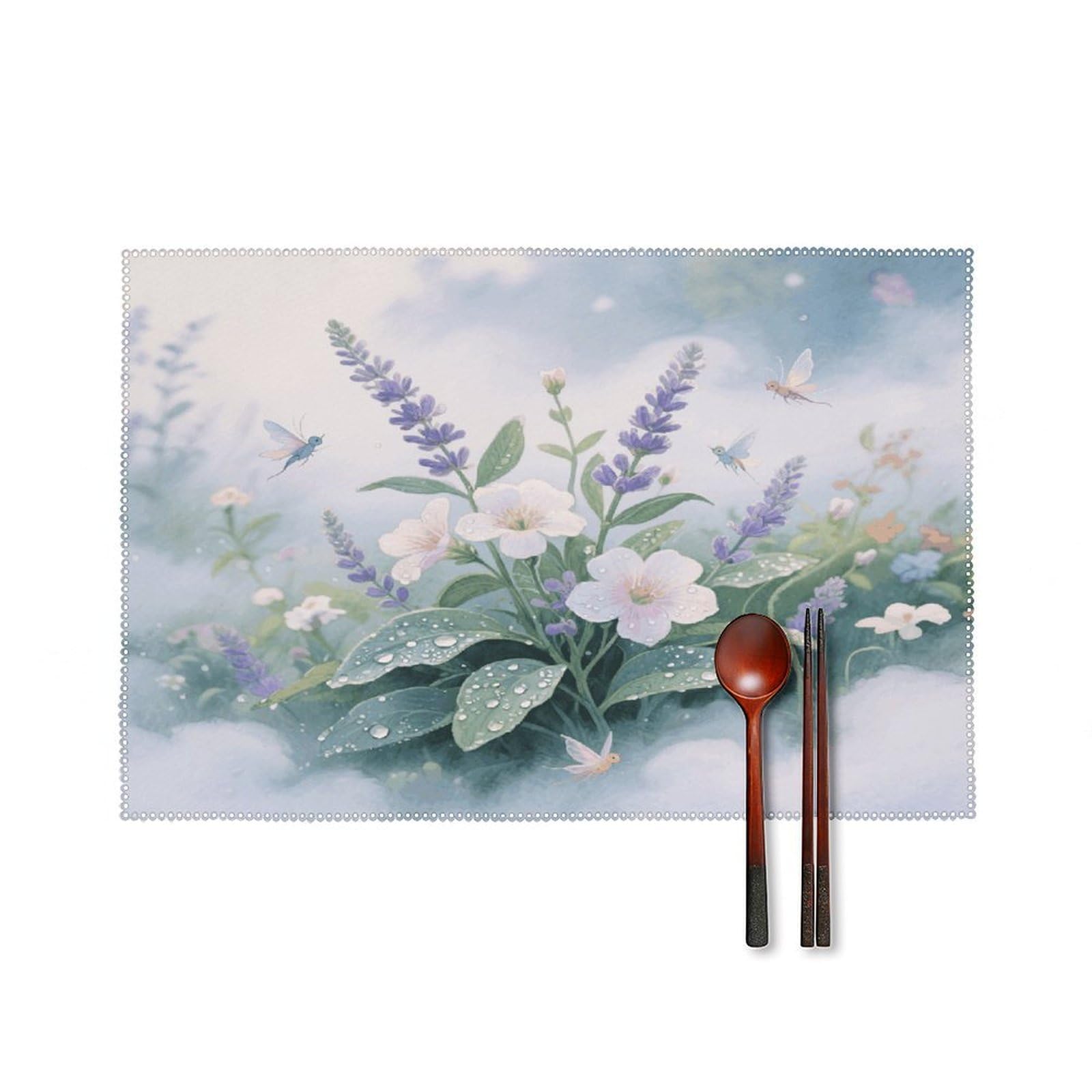 Flower Herb Sage Leaves Placemats Set of 4 Heat Resistant Non-Slip Place Mats for Dining Table Washable Placemat Wipeable Dining Table Mat Canvas Place Mats Dining Table Decor