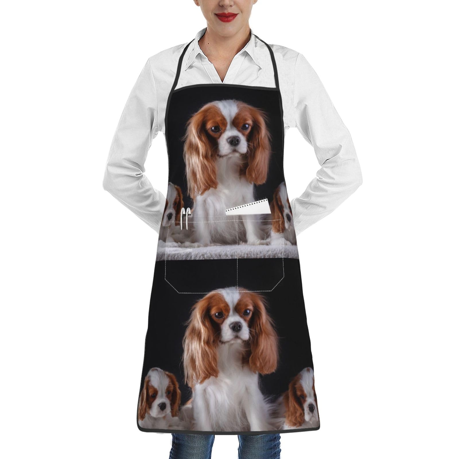 BYwenhopnbs Cavalier King Charles Spaniel Mother With CubsKitchen Chef Aprons for Cooking with 1731 Pocket for Men Women