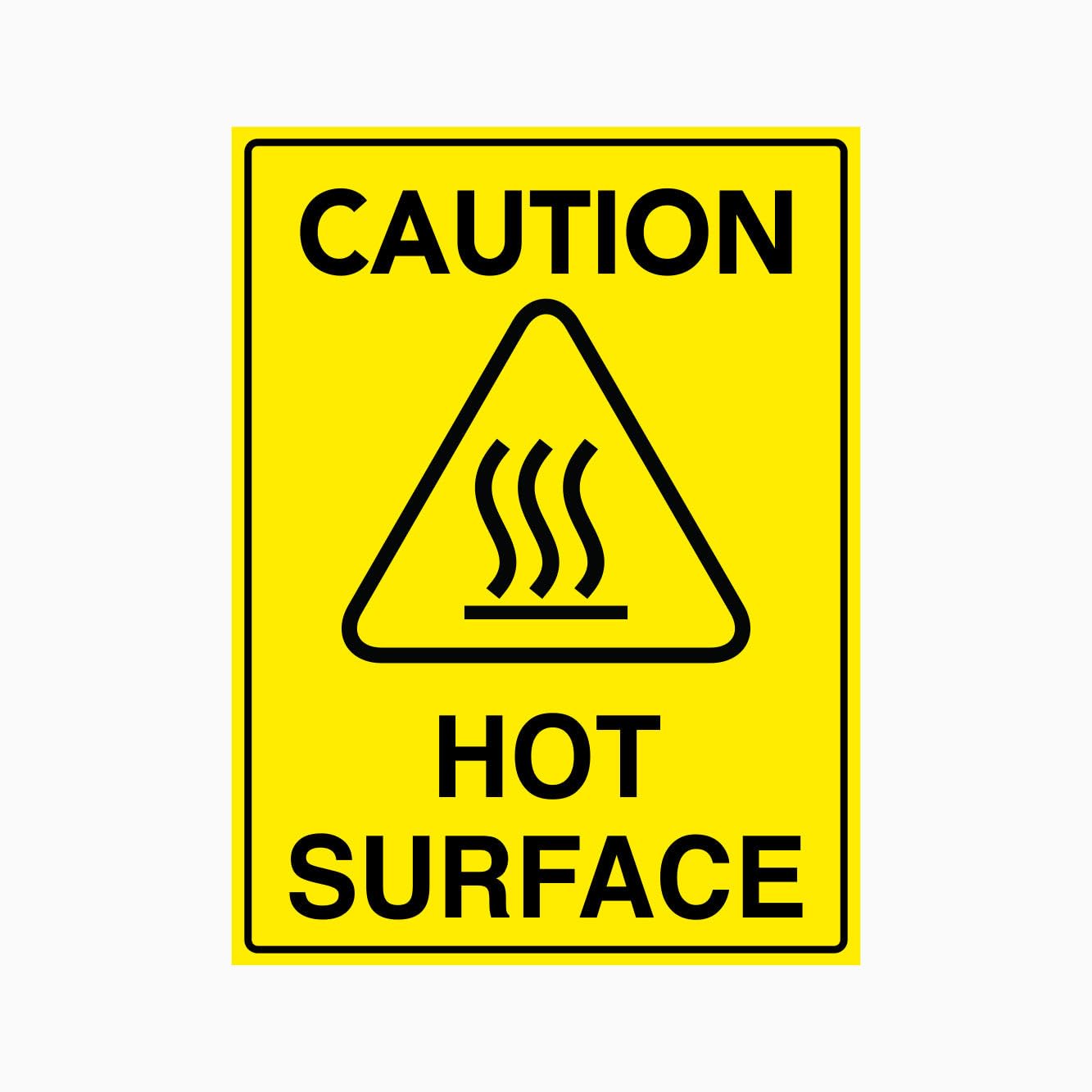 CAUTION HOT SURFACE Sign, 12x8 Metal Tin Sign, high temperature warning for industrial machinery, pipelines and hot equipment surfaces.