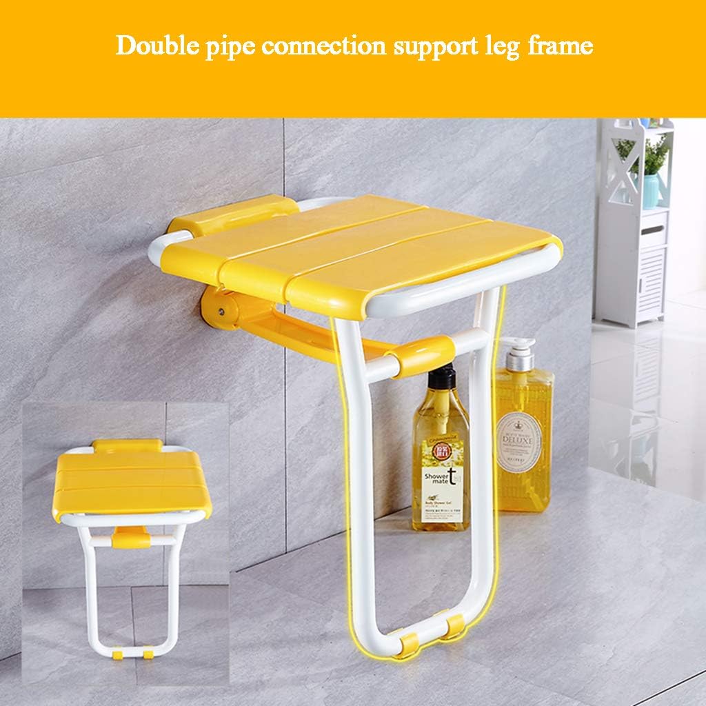 壁掛け式滑り止めバスルームスツール、隠し折りたたみスツール、150KG耐力、ABSパネル、ステンレス製ブラケット、多機能、白、黄色