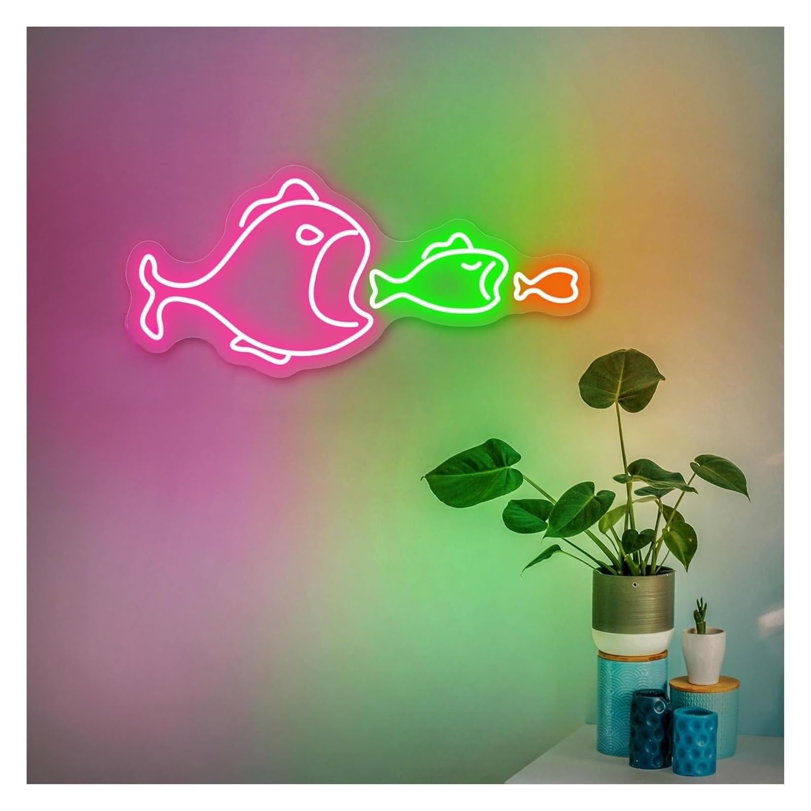 Néon décoration murale pub et salon design poisson - 2