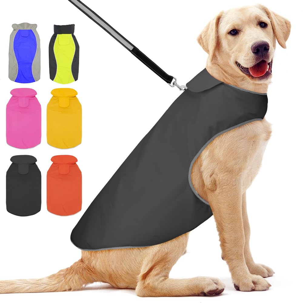 YFbrite Waterproof Dog Coat - Lightweight Pet Raincoat, Gray, Large