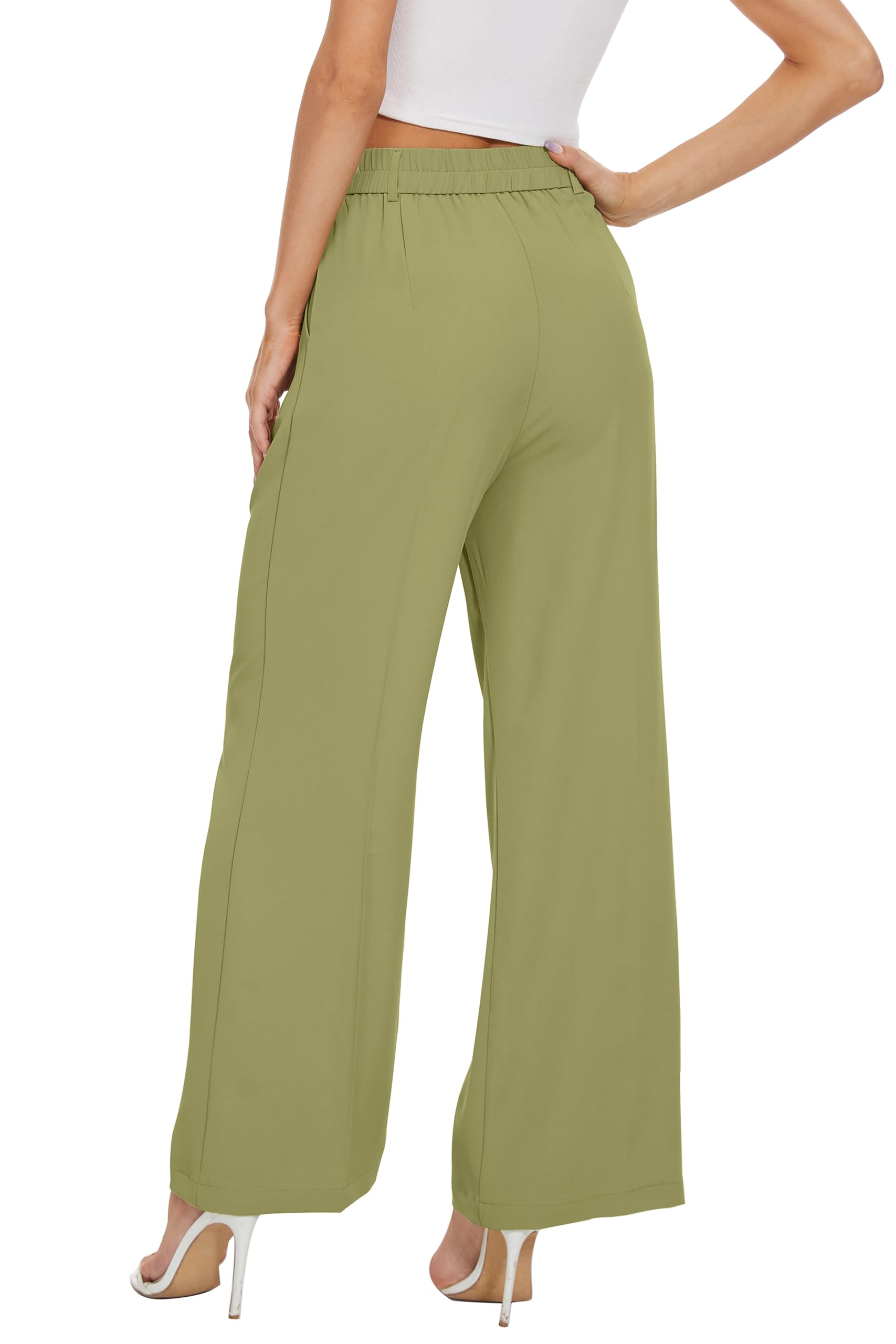 FUNYYZO Wide Leg Pants Women's High Elastic Waisted in The Back Business Work Trousers Long Straight Suit Pants