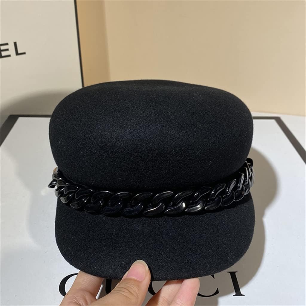 WSJIE Newsboy Caps Women Luxury Designer Hat with Chain Band Female Adjustable Winter Hats (Color : Black, Size : One Size) : Clothing, Shoes & Jewelry