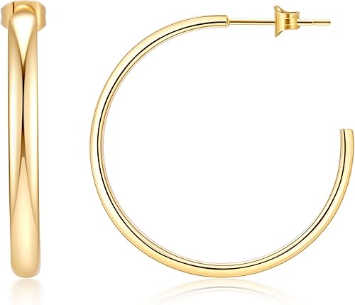 sovesi Aretes de aro de oro para mujer, chapados en oro de 14 quilates, aretes de aro de oro de 0.118 pulgadas de grosor, aros de oro