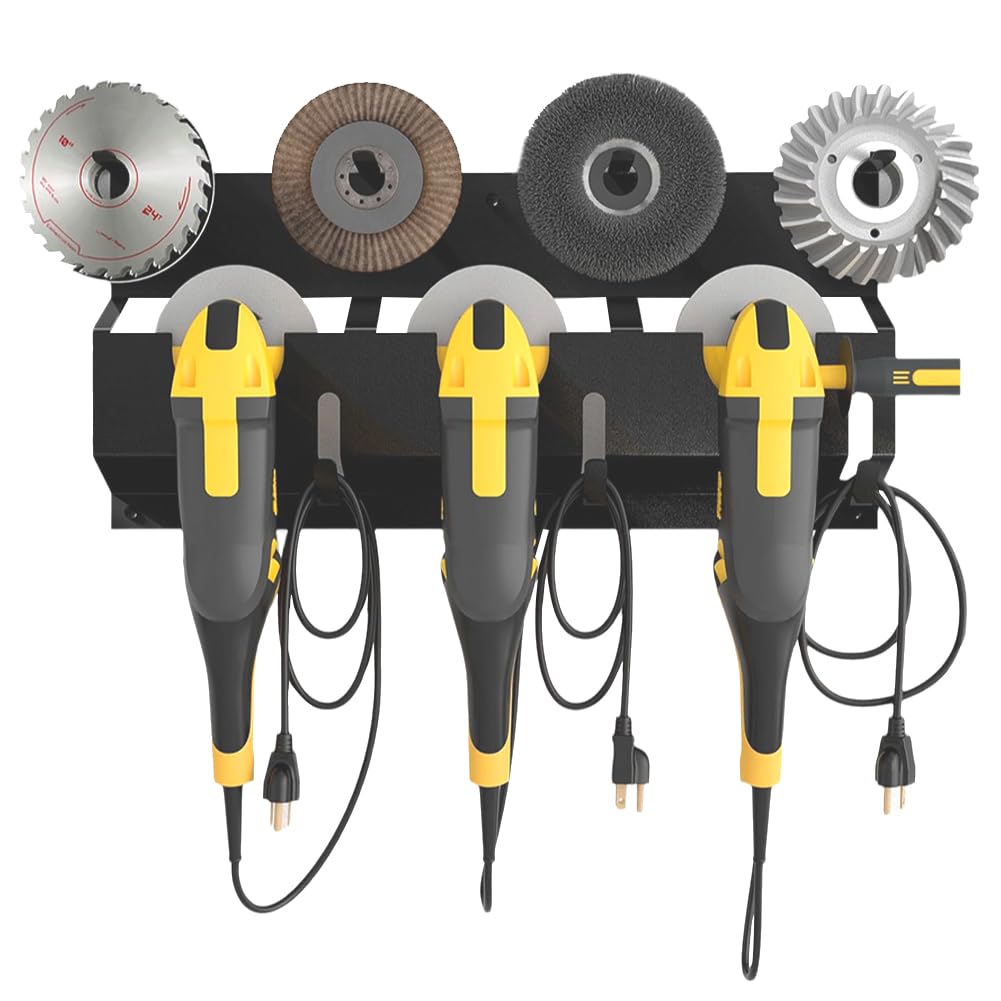 Angle Grinder Stand | 3-Bay Angle Grinder Wall Mount Bracket Holder | Power Tool Storage Organiser | Carbon Steel Rack with Cord Hanger for Garage Tools Mechanic