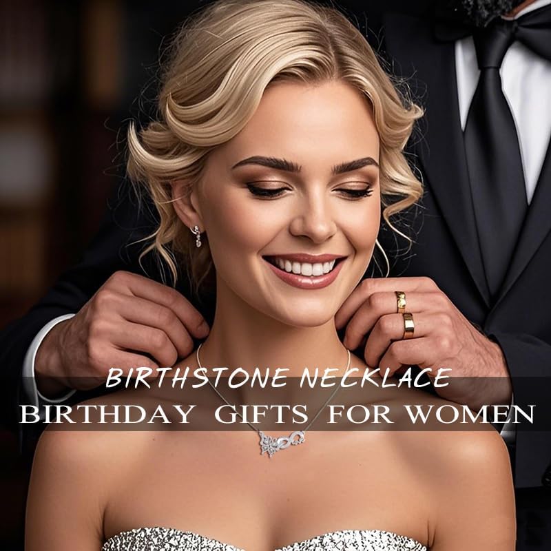 HeartMelody Butterfly Necklaces for Women Gold,Infinity Necklaces Wedding Anniversary Birthday Gifts for Wife Her Mom, 14K/18K White Gold Womens Fashion Jewelry with Dainty Birthstone - Image 2