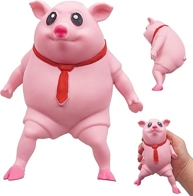 Squishy Pig Stress Squishy Piggie Squeeze Toy Anti-Anxiety Funny Pink Pig Toy Rebound Ball Fidget Toy Knead Sand Toy Pinch Stress Relieve ADD ADHD Helpful for Kid Halloween Party
