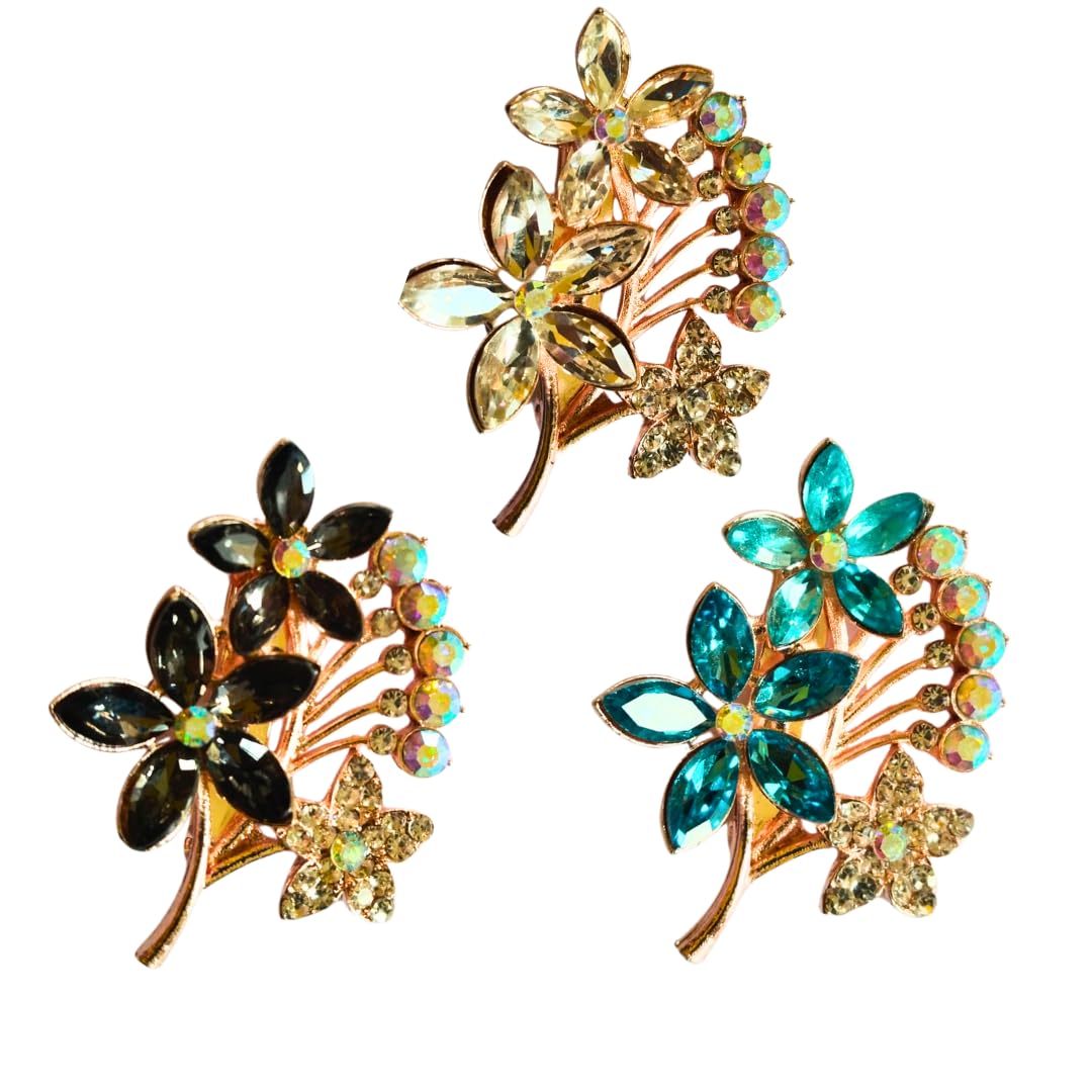 Brooch Pin for Women Girls Sparkling Metal Saree Brooch for Women Crystal Rhinestone Brooch Pin Clothing Accessories Jewellery Gift Saree Pins for Dress, Blazer, Shawl (PACK of 1)-image-5
