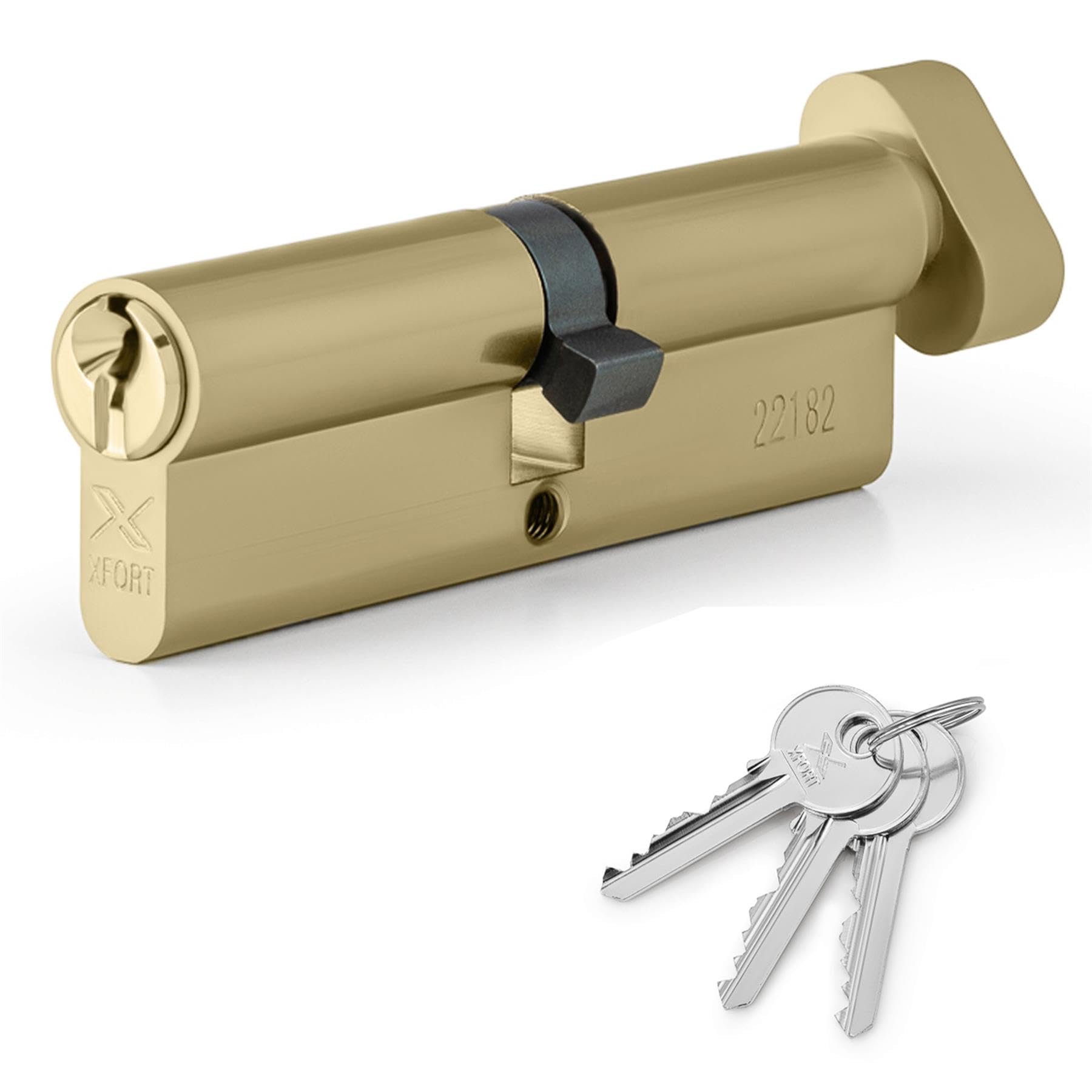 XFORTBrass 35T/35 Thumb Turn Euro Cylinder Lock (70mm), Euro Door Barrel Lock with 3 Keys, Anti-Bump, Anti-Drill, Anti-Pick Door Lock with Key, High Security for Wooden, UPVC and Composite Doors.