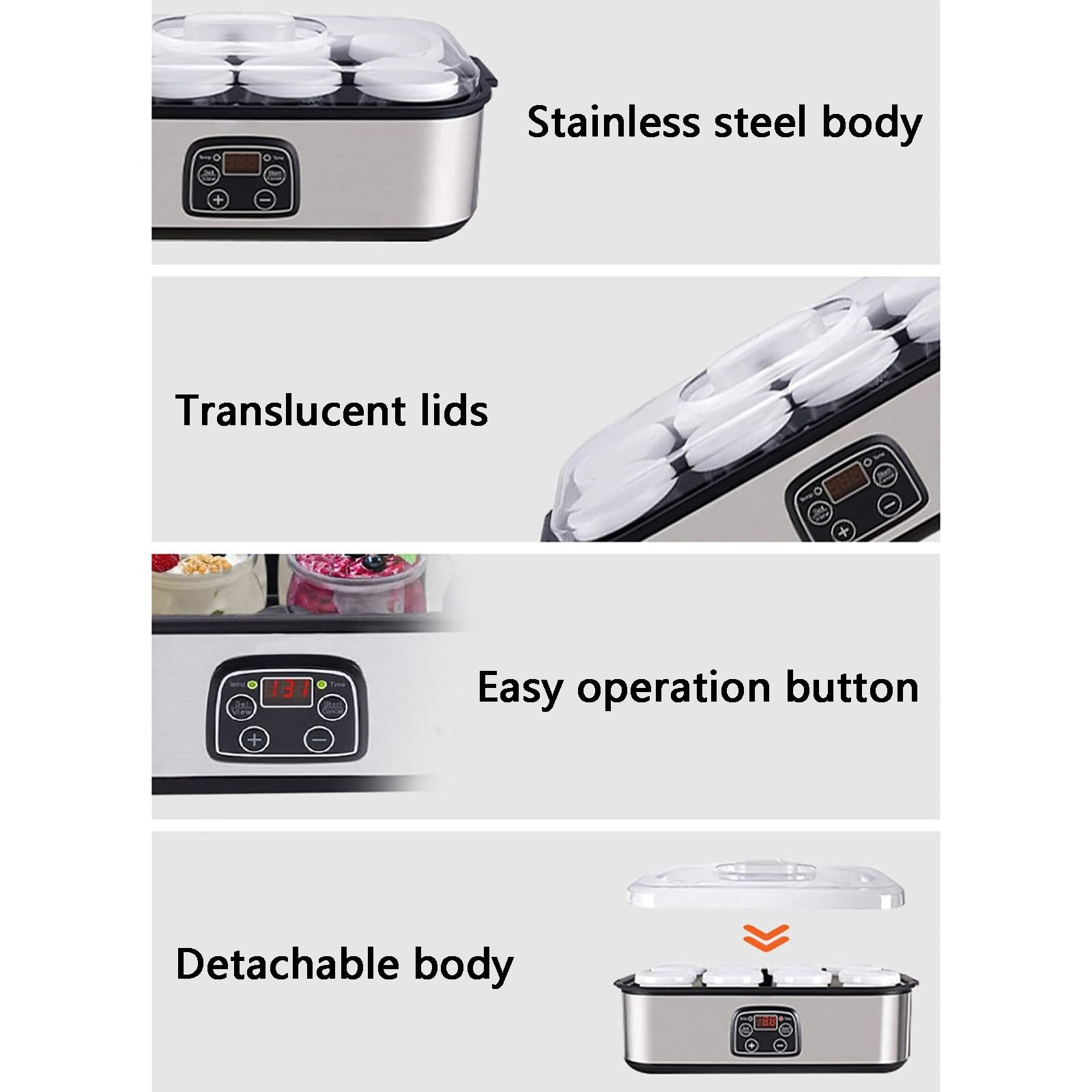 Yaourtière pour Yaourts Probiotiques, Machine À Yaourt, Température et Durée Réglables, Facile À Nettoyer, avec 8 Pots en Verre, Idéale pour Un Usage Domestique