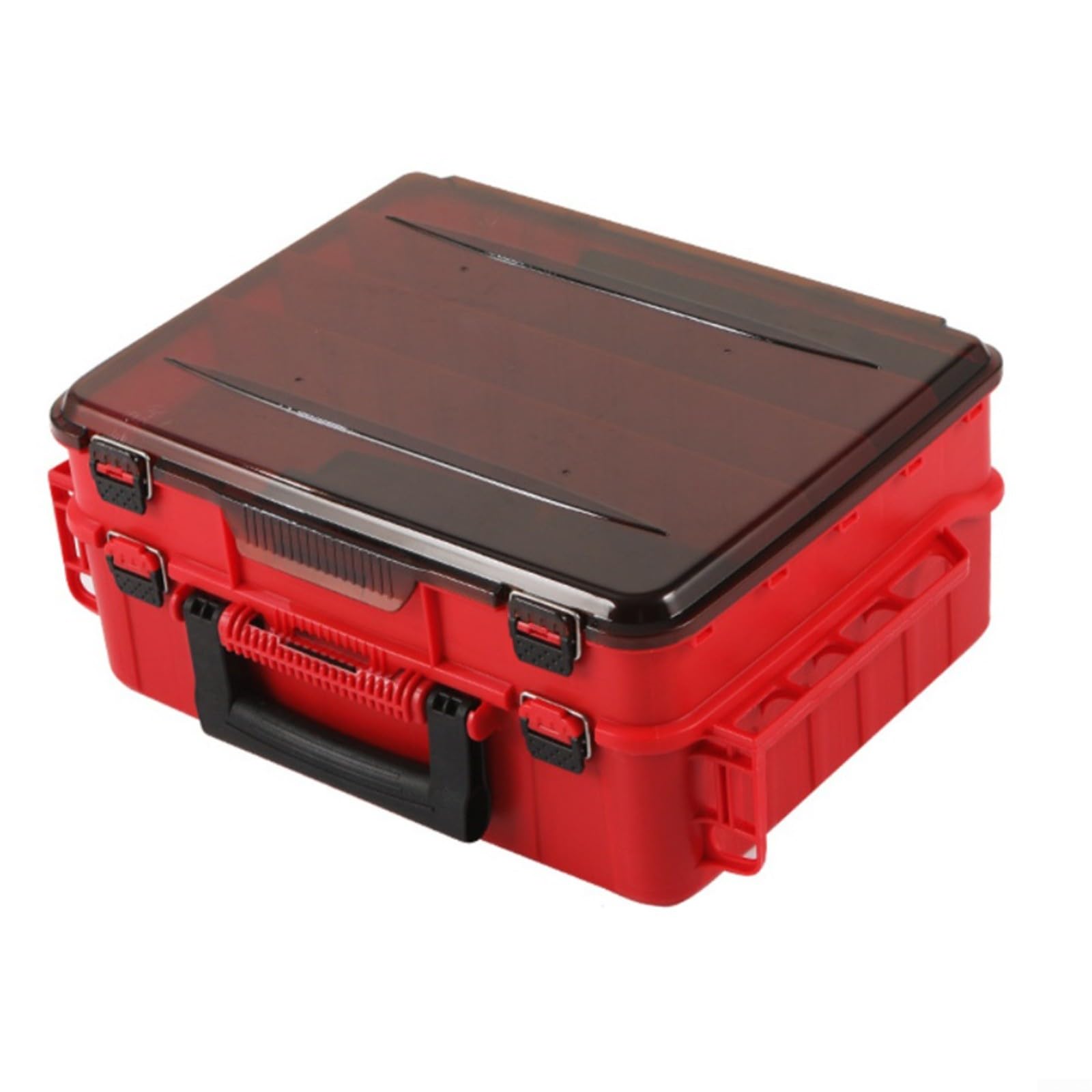 Scatola per esche da pesca a doppio strato con divisori regolabili, custodia portatile per ami e accessori, scaffale laterale ventilato per attrezzi, 43 x 33 x 19 cm (rosso)