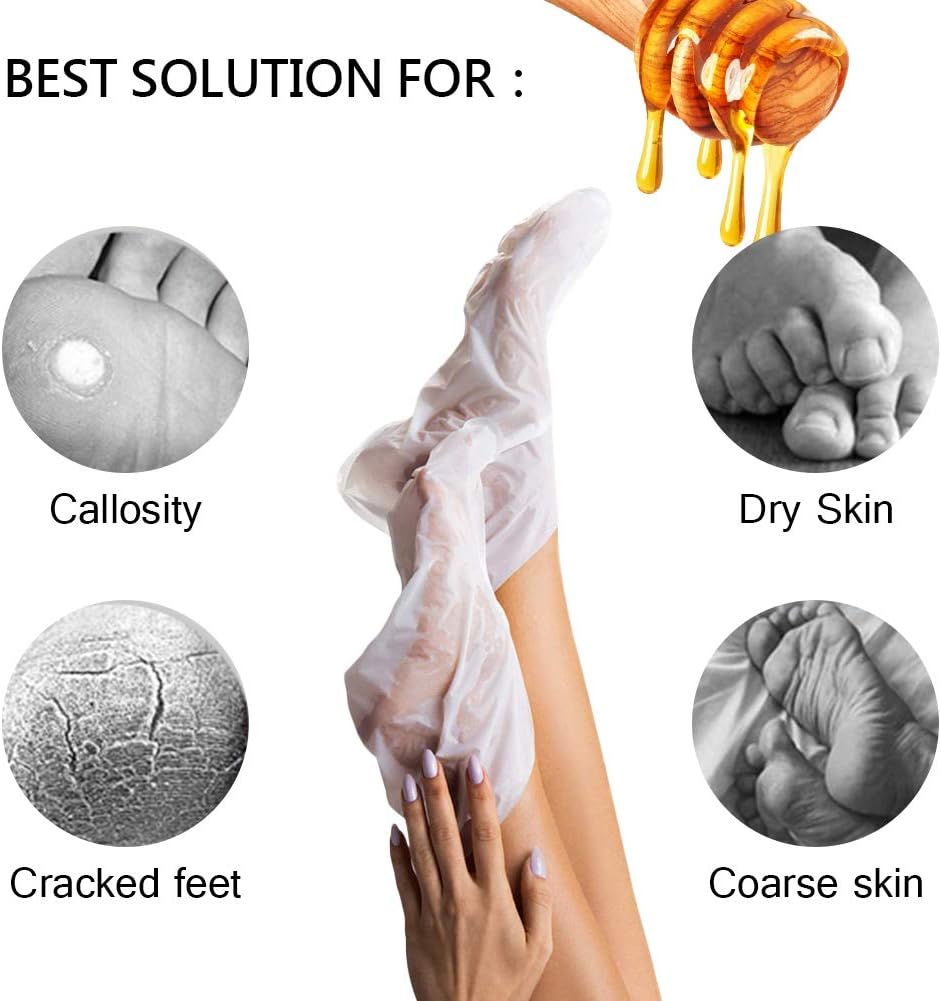 MOND'SUB Honey & Almond Nourishing Foot Masks - Foot Moisturizing Mask for Dry Skin to Deep Hydrating and Brightening Moisturize, Repair Rough Damage Skin for Women & Men(5 Pairs)