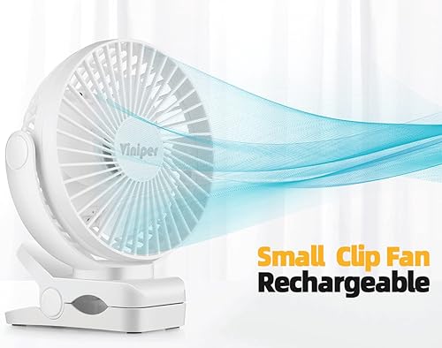 Miniatura 2 de Viniper Ventilador recargable con clip de 6 pulgadas, ventilador de escritorio de batería de 5000 mAh rotación de 360 y ventilador portátil de