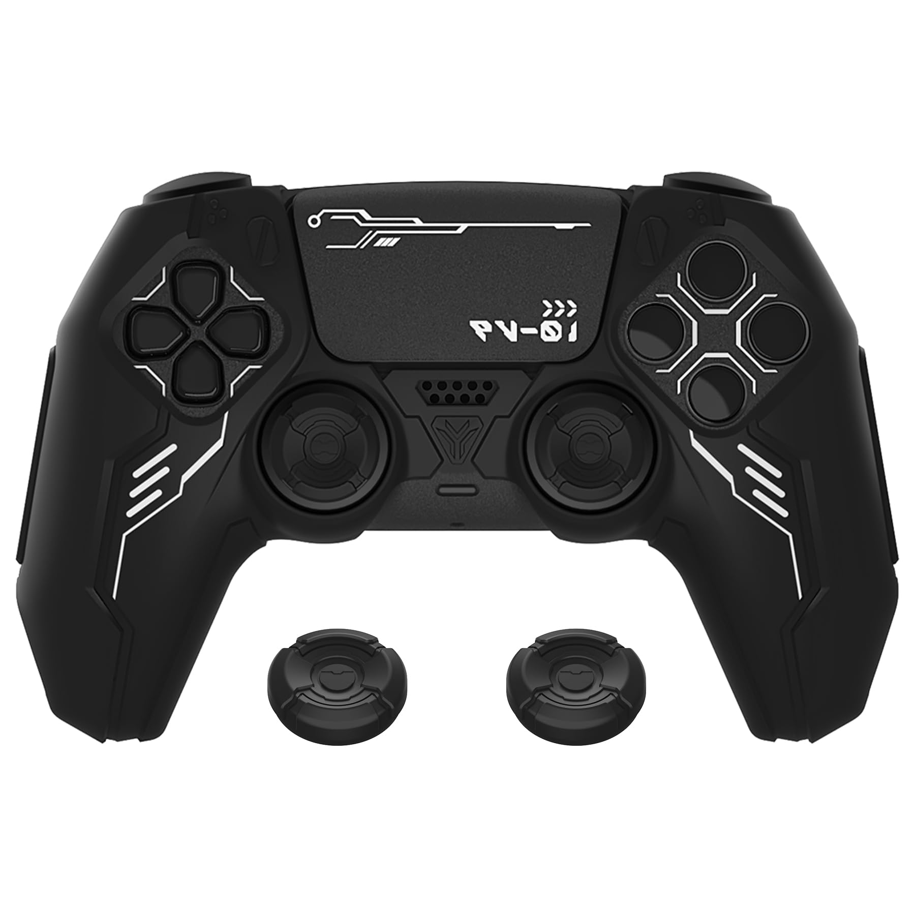 PlayVital Coque Manette pour ps5 Housse Protection Silicone pour ps5 Controller avec 2 Capuchons Joystick et 6 Autocollants,Cover Grip Compatible avec Station de Charge-Noir