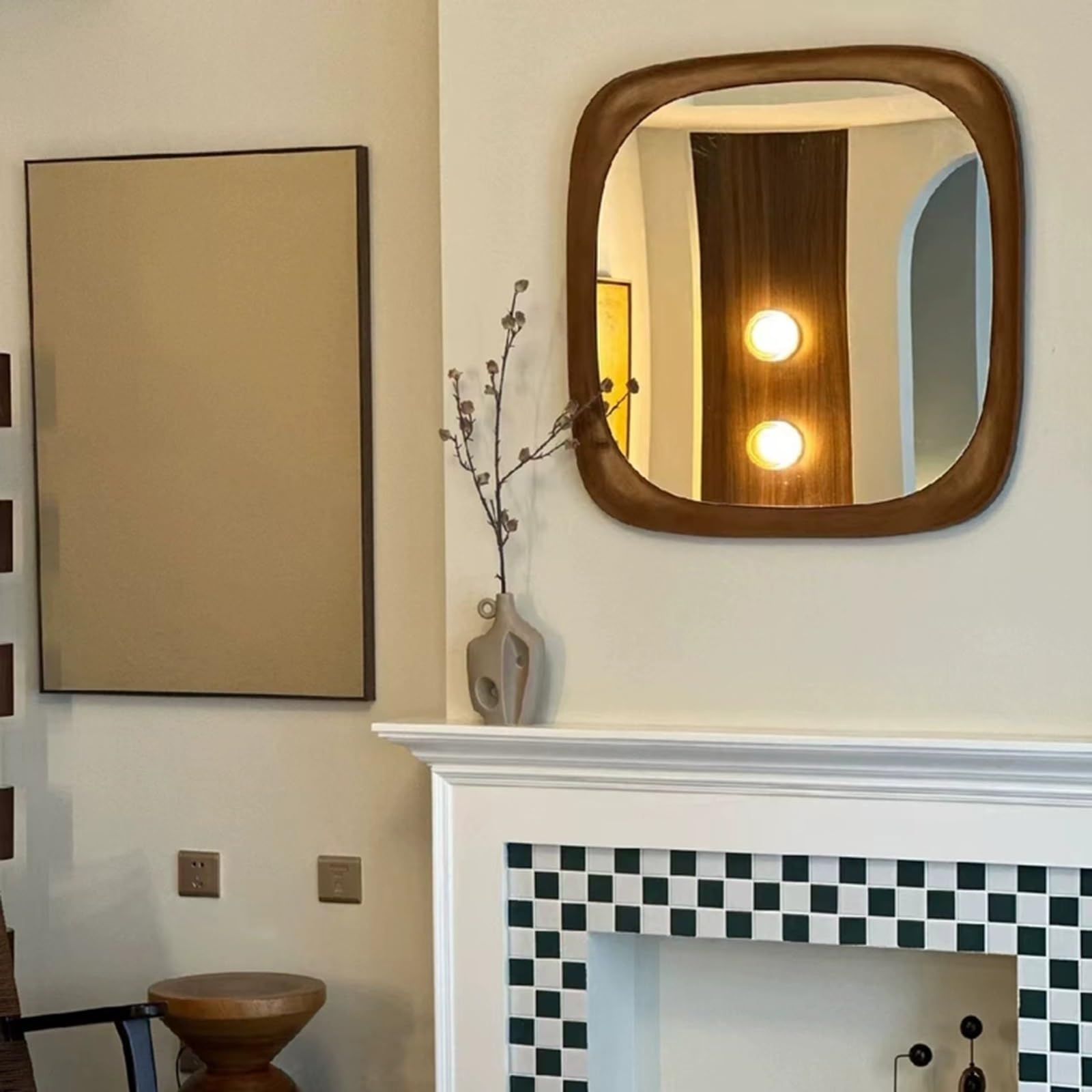Specchio da Trucco retrò da 60 Cm/80 Cm, Specchio da Parete Quadrato con Cornice in Legno, per Camera da Letto, Ingresso, Sala da Pranzo(Black,60 * 60cm/23.62 * 23.62in)